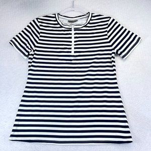 TOMMY BAHAMA Islandzone Womens M Black White Stretch Zip Front Top Short Sleeve